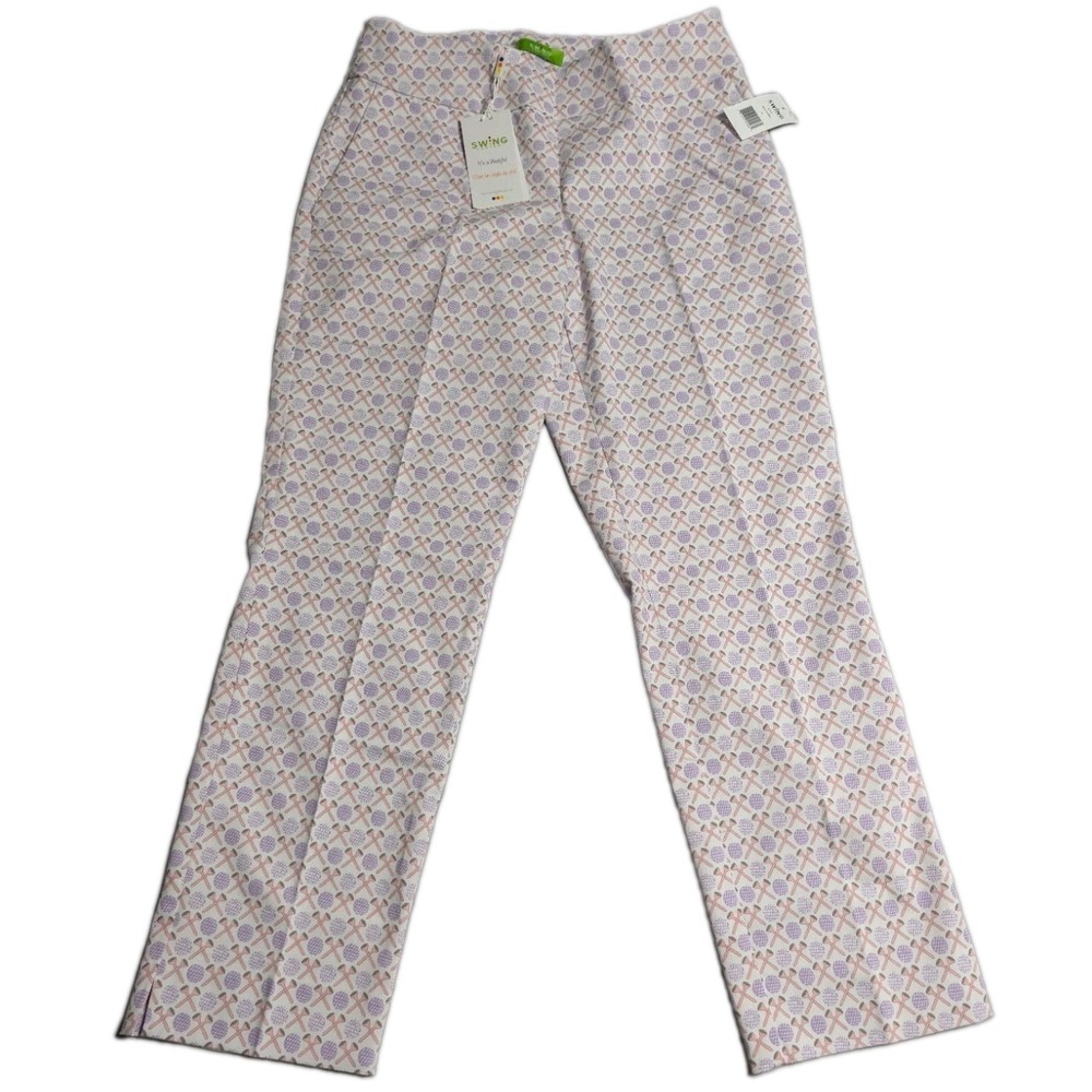 Swing Control Womens L Golf Pants Pink Mist Tee Print Pull On Stretch NWT